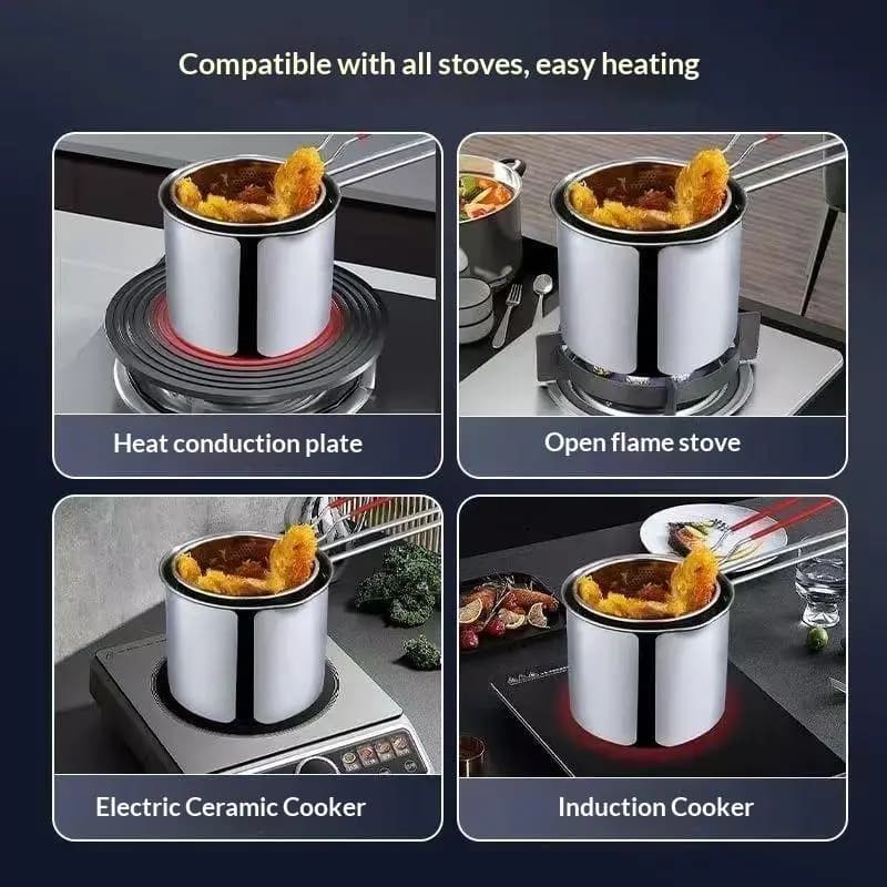 Pentola per Frittura Profonda in Acciaio Inox con Scolapasta, Padella per Tempura e Pollo Fritto