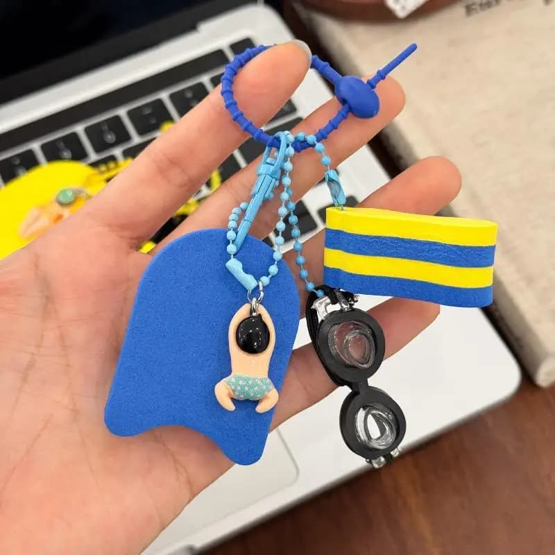 .New.1*EVA Keychain Swim Themed Keychain With Mini Goggles Kickboard And Swimmer Charms Perfect For Bag Decor Gifts For Swimmers