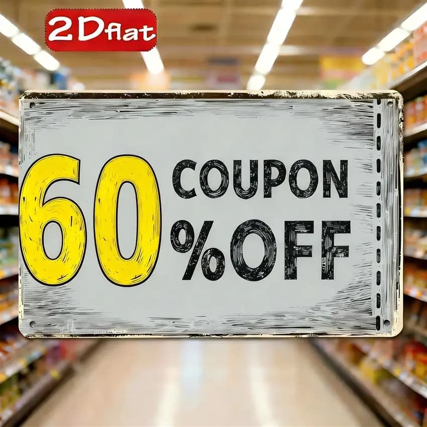 2D Flat Bohemian Style Wall-Mounted Iron Coupon Board, Square Promotional Sign, Suitable for Office Discount Coupon