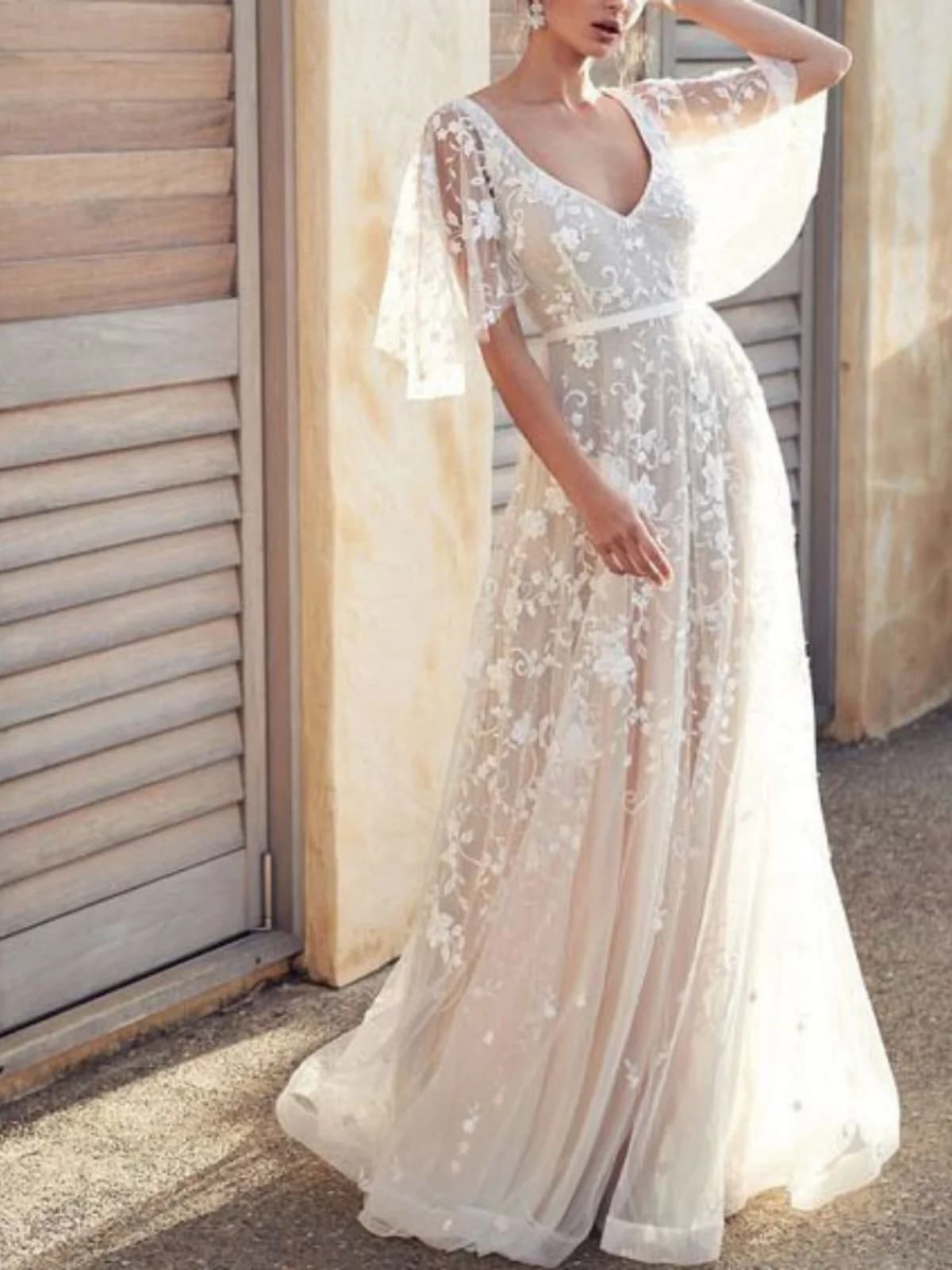 Romantico Gentle Faion Dimagrante ort Sve V-Ne Bellissimo pizzo da sposa Dr Gonna monopezzo Dr Ricamo fatto a mano P...