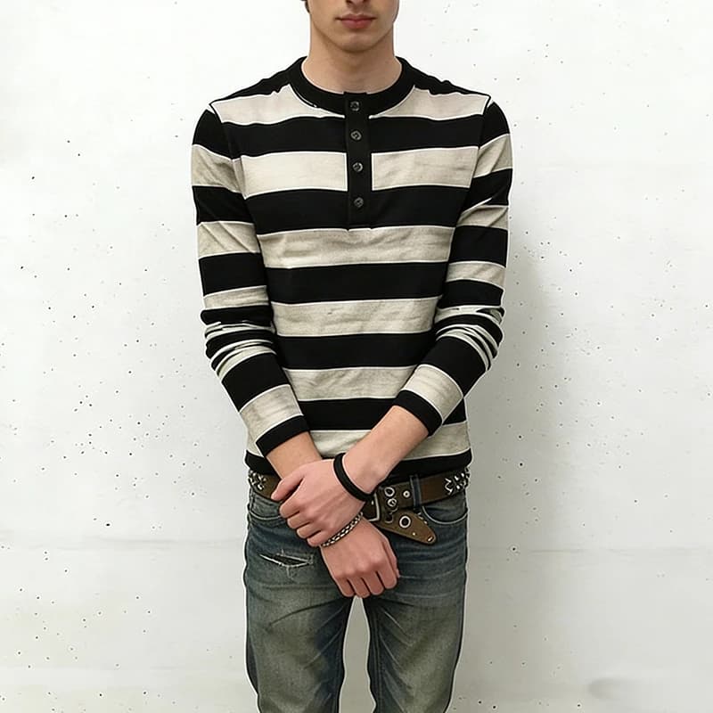 Women's Clothing Stripe Contrast Gothic Fashion Long Sleeve T-shirt Top Spring Autumn New Slim Fit Round Neck Men's Clothing