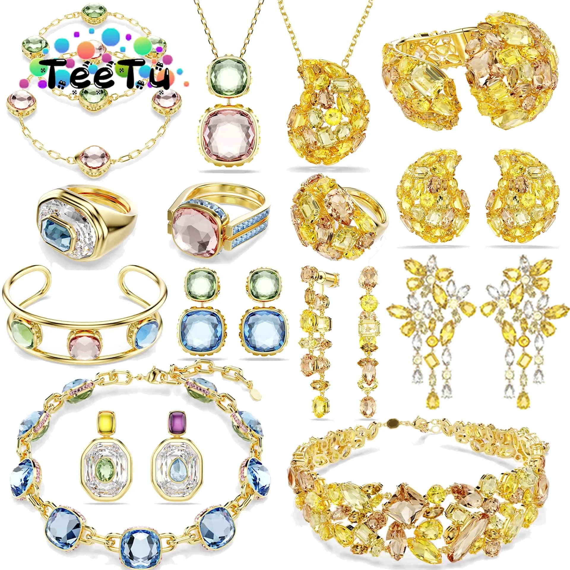 Original 2026 New Yellow Crystal Necklace Fine Jewelry Set Niche Design Bracelet Light Luxury Earrings Jewelry for Women