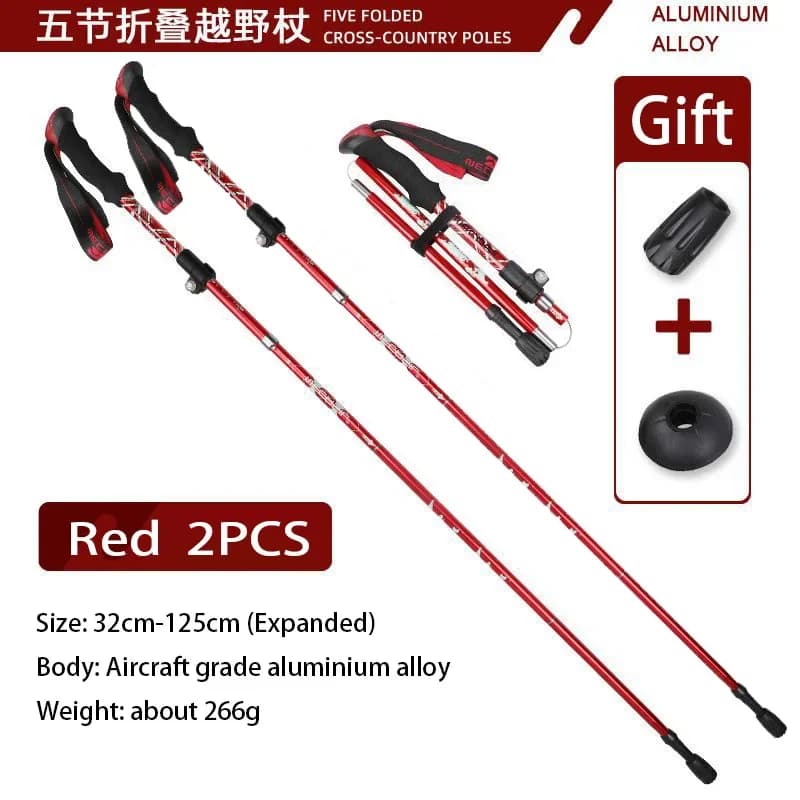 Set of 2-piece ultralight trekking poles, foldable Nordic walking sticks, portable outdoor equipment for camping and hiking