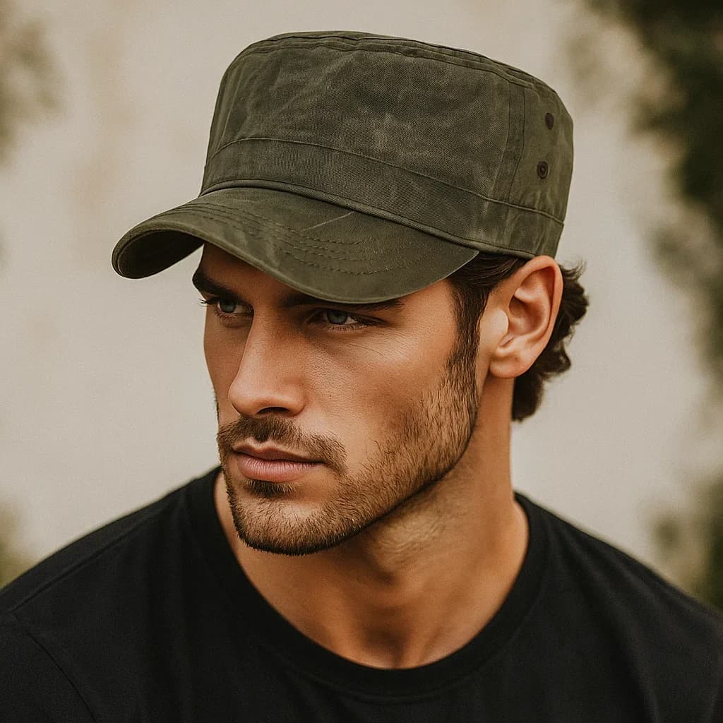 Men's Tarpaulin Military Cap Waterproof Military Cap Vintage Flat Cylinder Hat With Unique Design