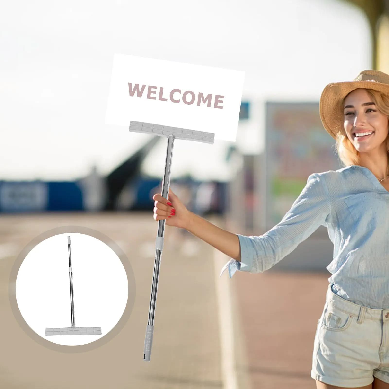 Stainless Steel Handheld Sign Holder Adjustable Height Portable Lightweight for Airport Pickup Greeting Parades Protests Voting