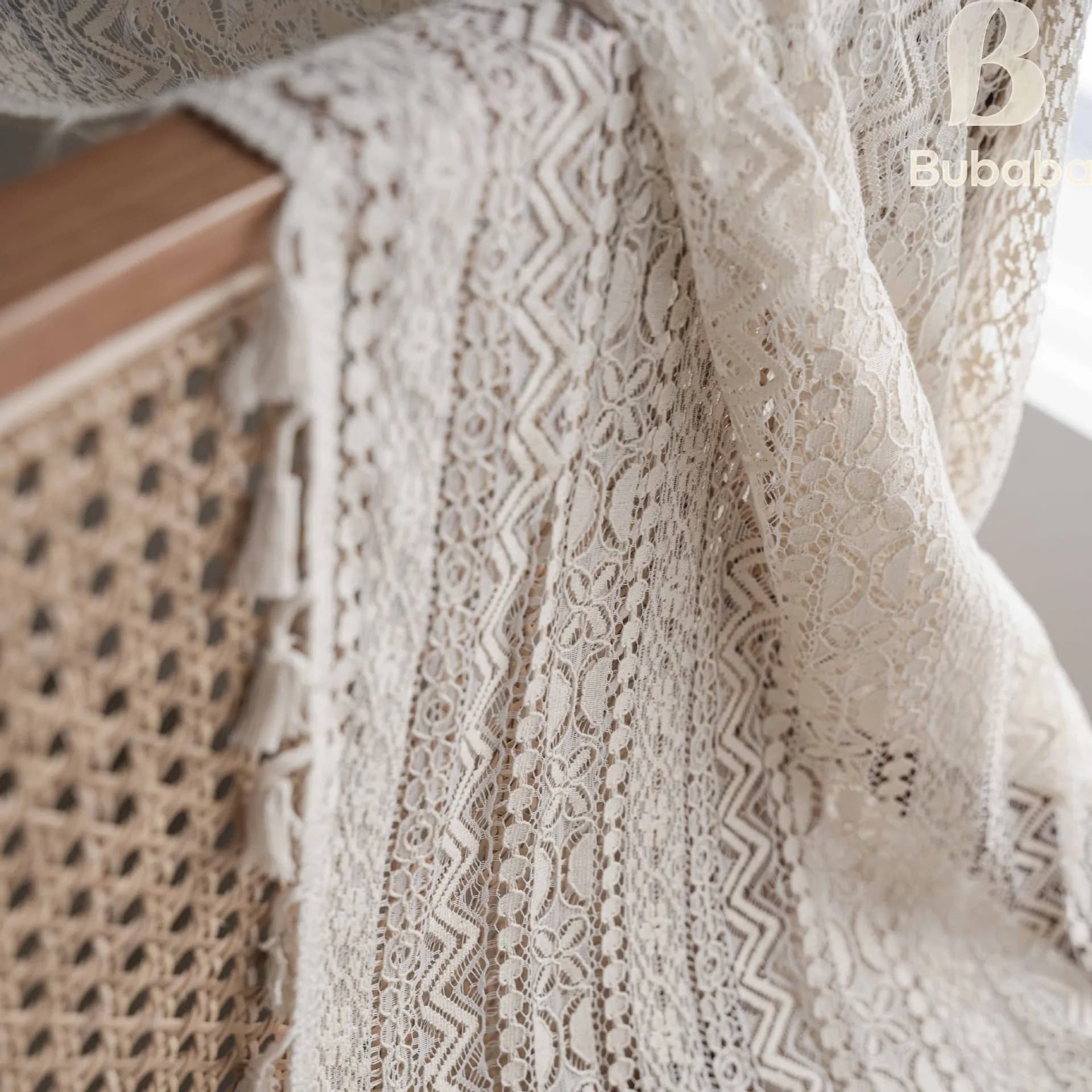 Curtains with tassels in white tulle Lace Filtration curtain for knitted light in geometric stripes for kitchen, bedroom, living room, window