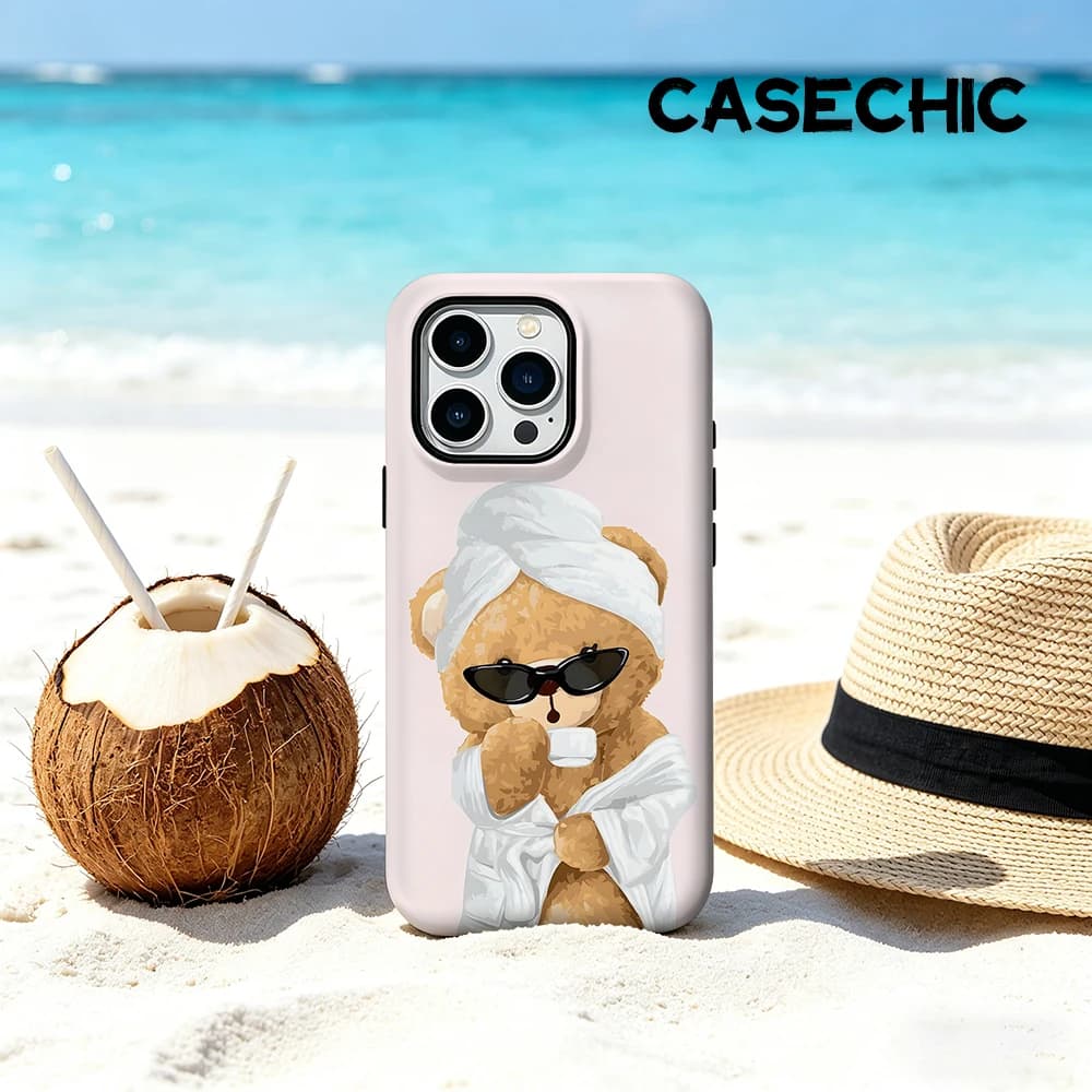Custodia CaseChic opaca antiurto per MagSafe per iPhone 17 16 15 14 Plus 13 Pro Max, cover rigida in PC con orsetto spa