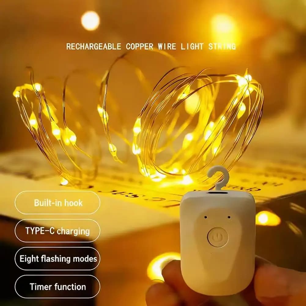 Luci a stringa a LED Lucine ricaricabili Mini scintillanti Luce in rame Design staccabile Decorazioni per regali di Natale per matrimoni di Halloween