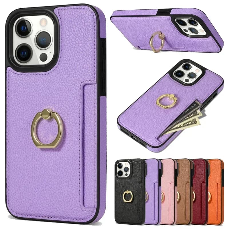Staffa ad anello portafoglio con cover in pelle regolabile e girevole per iPhone 15 Pro Max 14 Plus 13 Pro 12 11 X XR XS Max SE2022 8 7