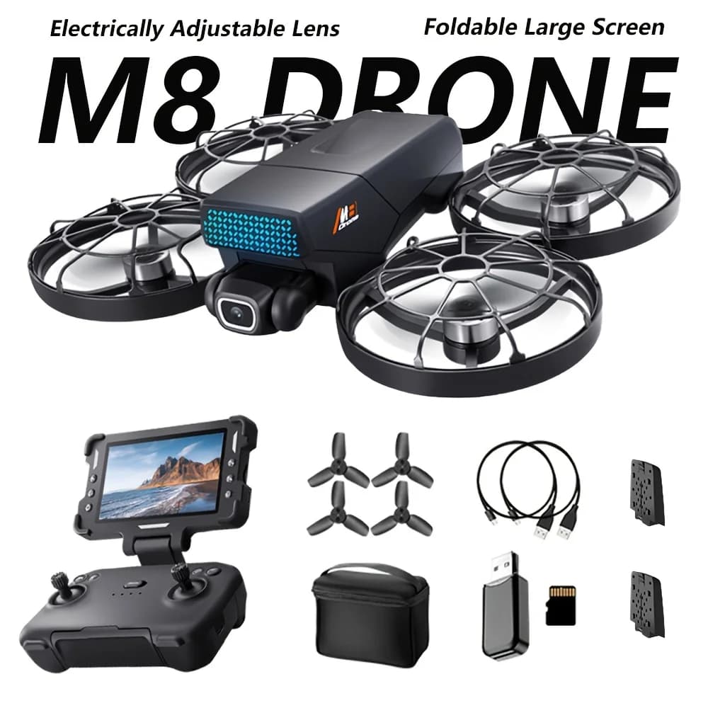 M8 Foldable RC Drone 4K Camera,4.3 In Screen Remote Real-Time FPV Transmission, Brushless Motor Quadcopter, Dual ESC Cameras, Optical Flow Hover, Anti-Collision Portable Drone for Beginners Adults & Enthusiasts, Easy Operation for Travel Daily Recording
