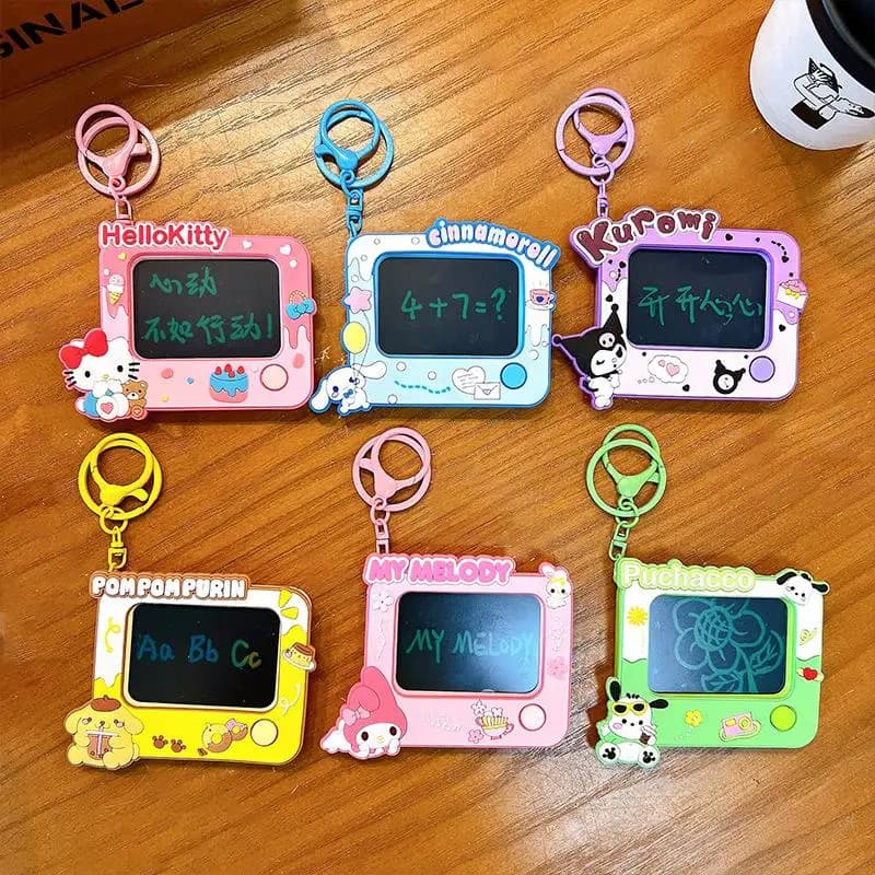 Set di Mini Tavolette LCD per Scrittura Sanrio con Portachiavi HelloKitty, Cinnamoroll, Kuromi, Pompompurin, My Melody, Pochacco, Tavoletta per Disegni Cartoon Carini