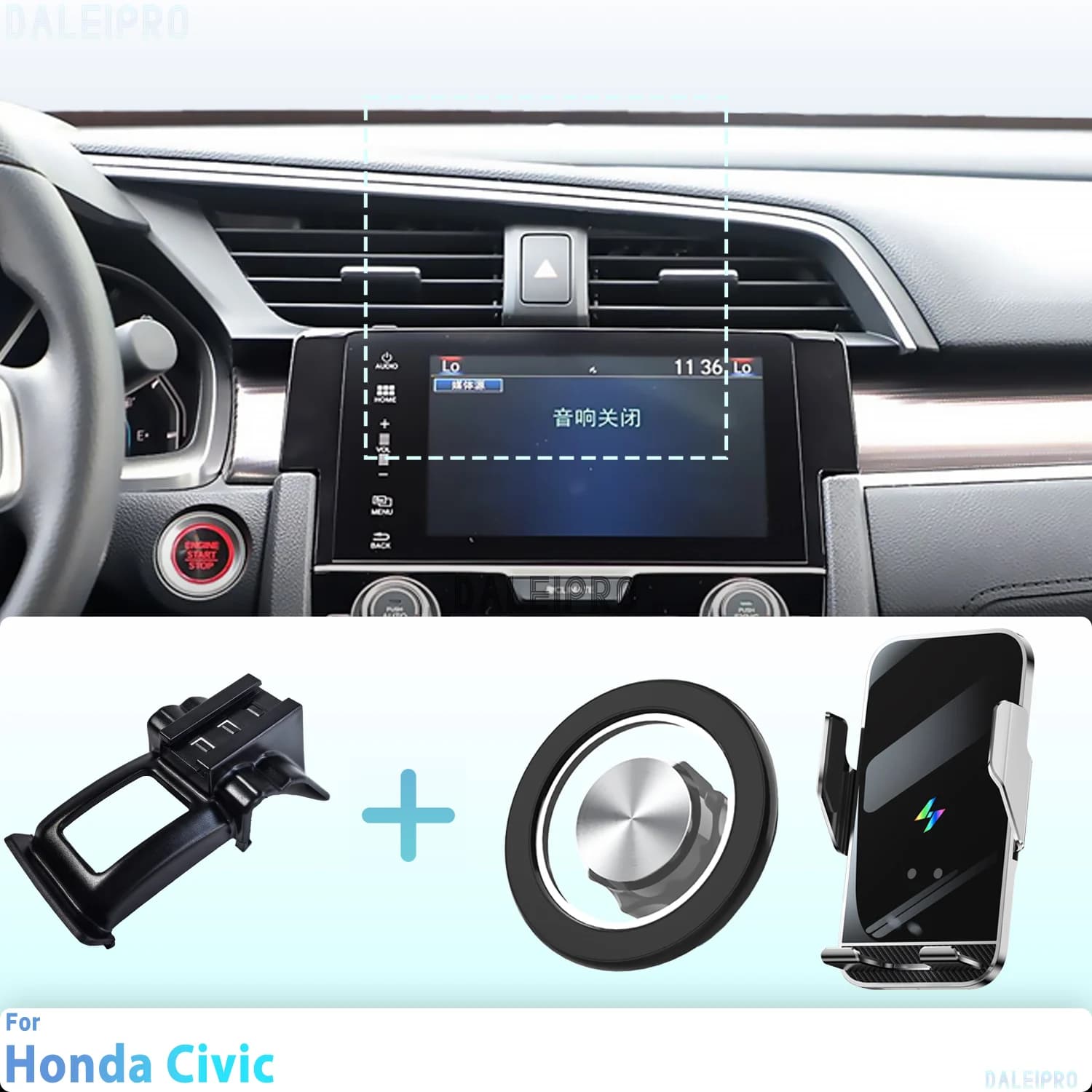 Supporto Telefono per Auto su Misura per Honda Civic 10a Generazione 2017-2021, Ricarica Wireless Magnetica con Rilevamento Intelligente e Sgancio Rapido Qi