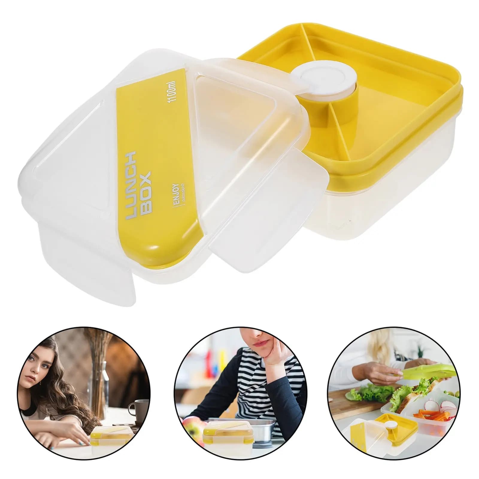 Contenitore Portatile per Pranzo Bento in PP e Silicone di Grado Alimentare, Ermetico con Scomparti, Adatto al Microonde per Ufficio, Viaggi e Scuola
