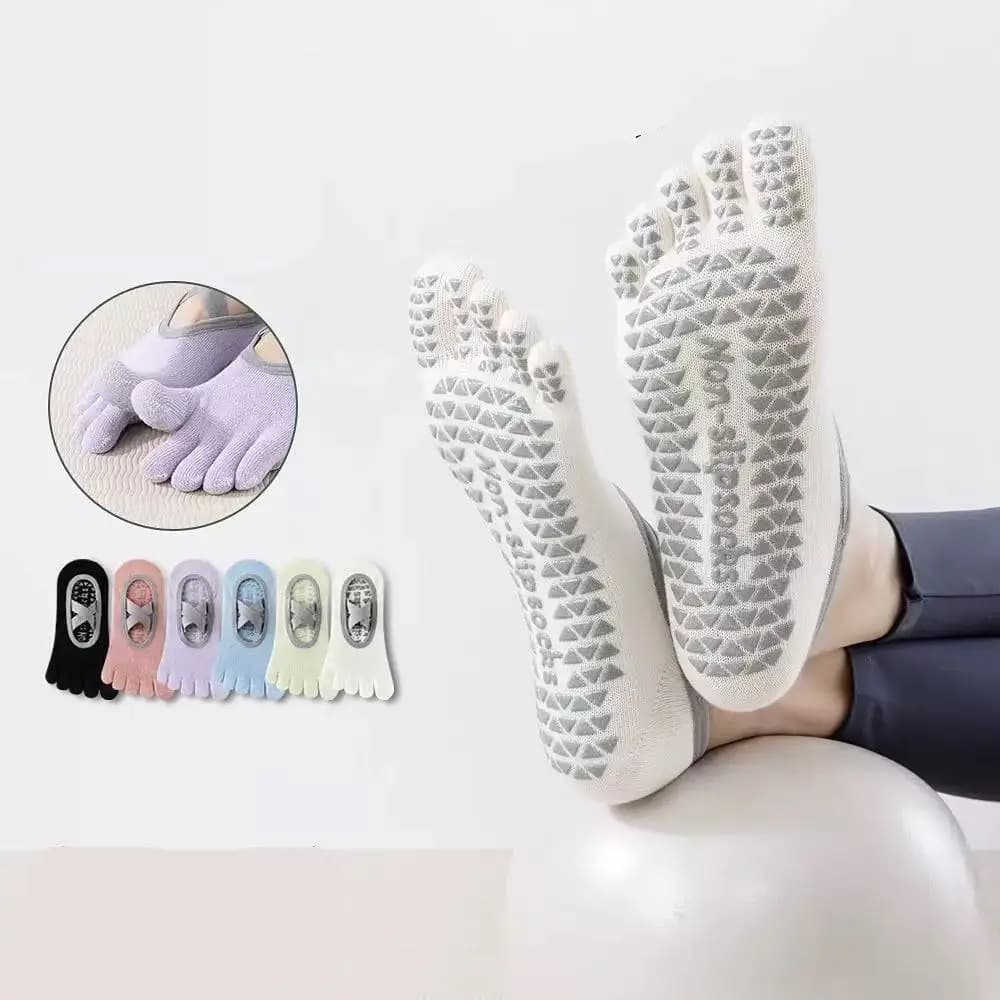 3 paia di calzini da yoga a cinque dita da donna con cinturino invisibile per fitness indoor, pilates, danza, calzini antiscivolo in silicone