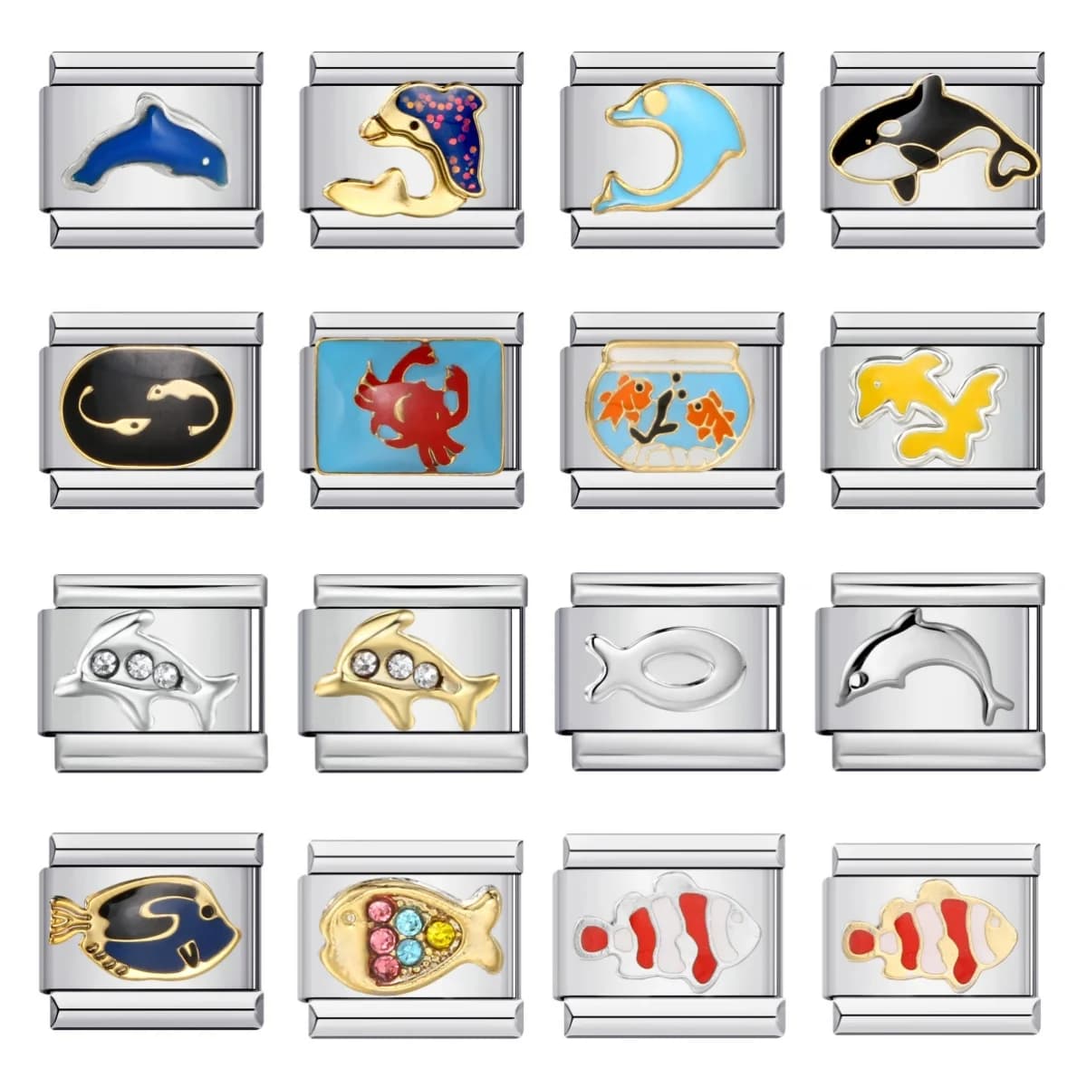 URING Cute Fish Dolphin Whale Italian Charm Link Fit 9mm Bracelets Stainless Steel DIY Making Fashion Jewelry for Women Men
