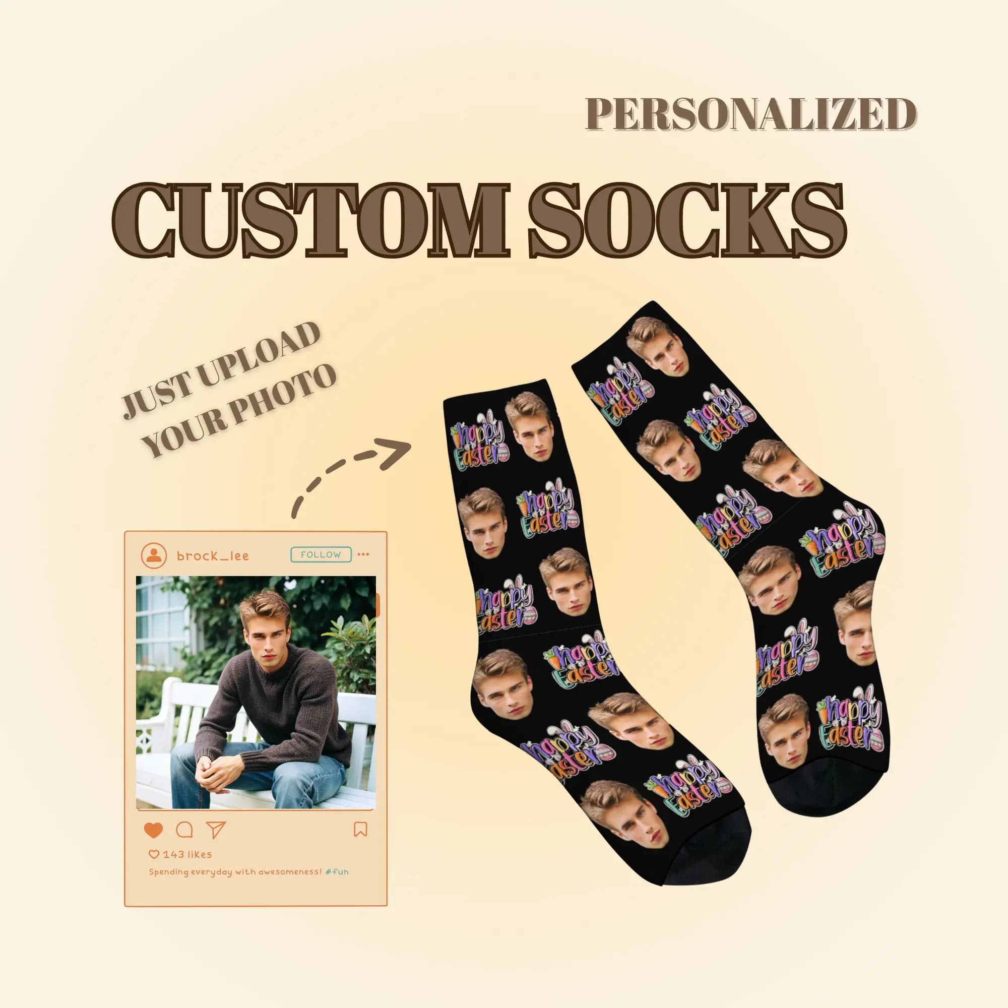 Happy Easter Customized Mid-calf Socks with Letter Designs and Cute Face Prints Novel Funny Festive Personalized Sock Gift