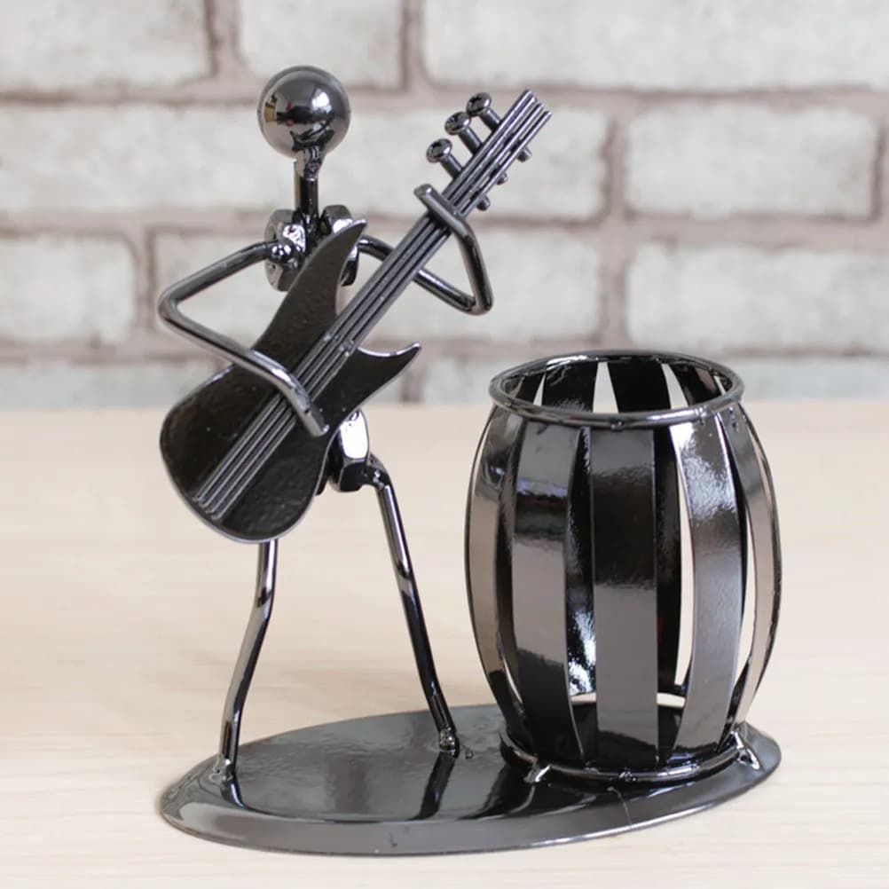 Portapenne in Metallo Ispirato a un Musicista di Flauto, Organizzatore da Scrivania, Decorazione per Ufficio, Regalo per Musicisti, Decorazione d'Interni in Ferro Battuto