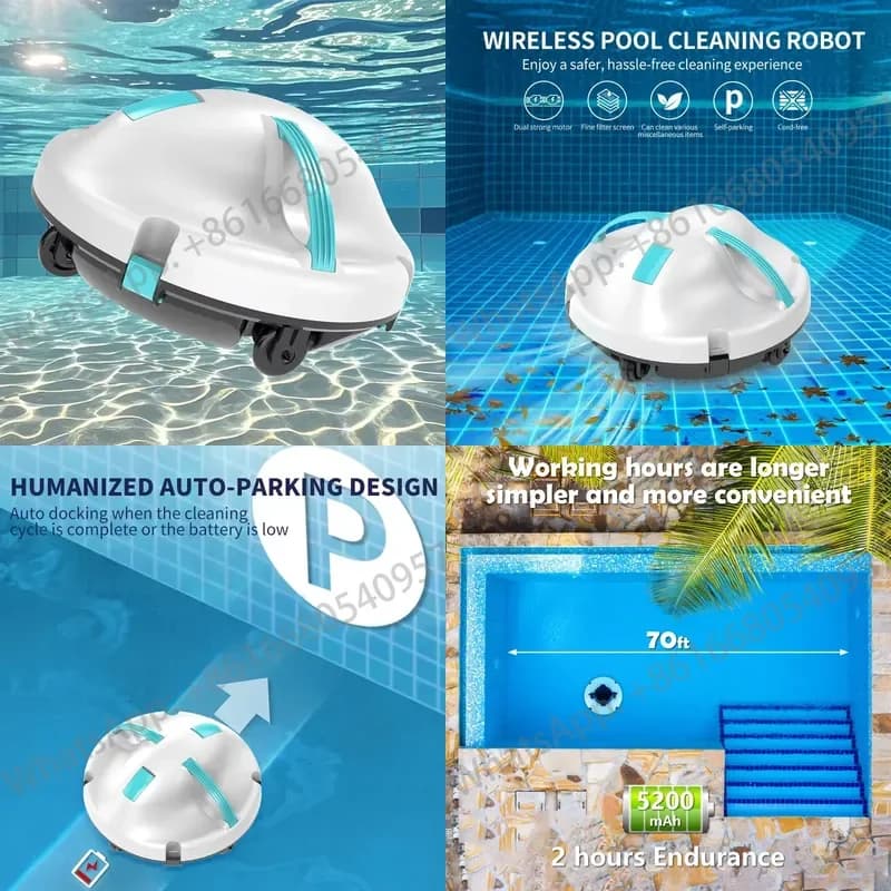Automatic Pool Cleaning Cordless Pool Floor Cleaner Pool Vacuum for Above Ground