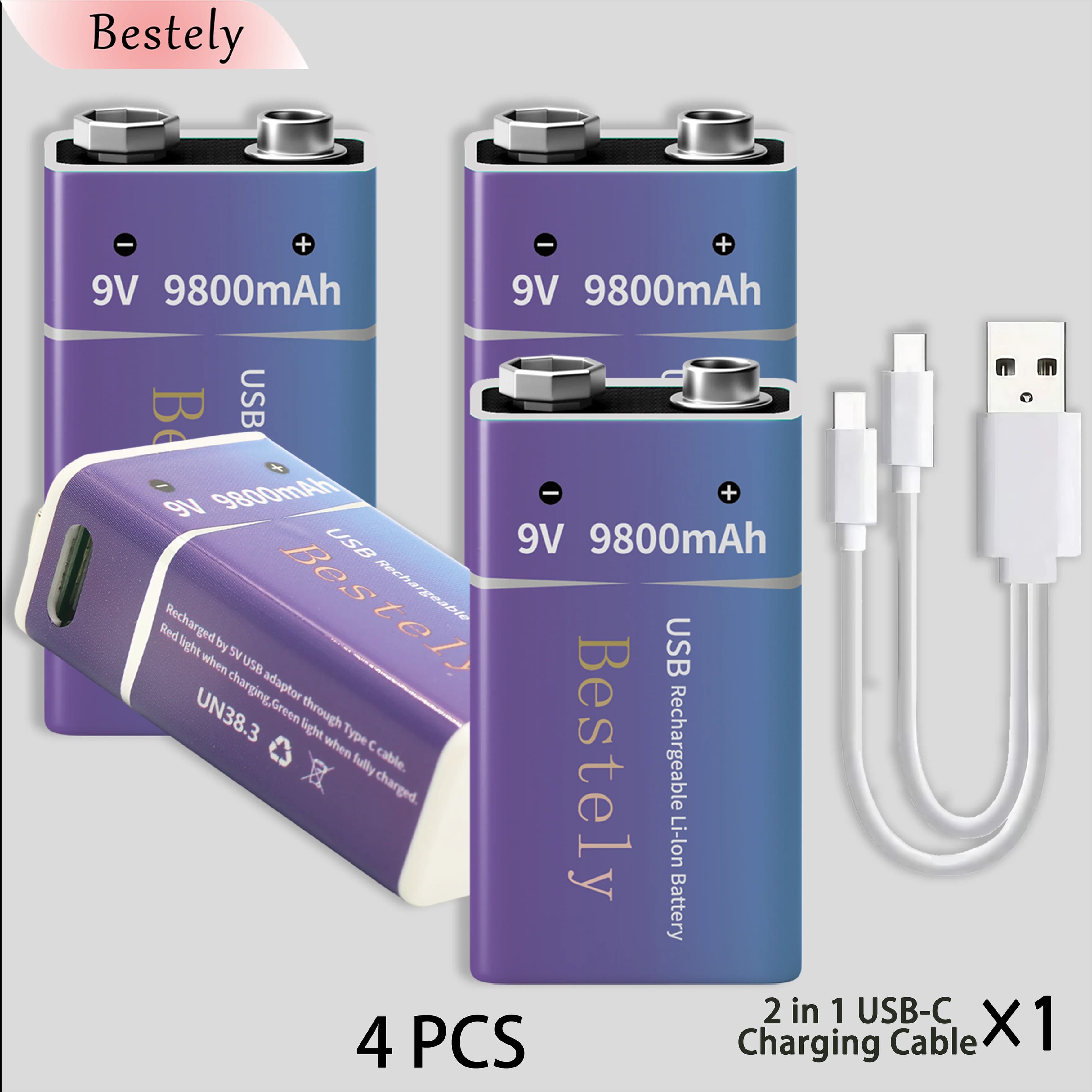 Nuova batteria ricaricabile agli ioni di litio 9V 9800mAh Batterie agli ioni di litio 9v di lunga durata con cavi per rivelatore di fumo allarme microfono