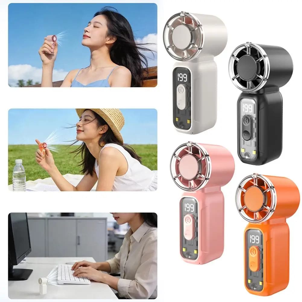 Ventilatore Portatile USB Ricaricabile, Display Digitale Ultra-Silenzioso, Potente Ventola Elettrica per Viaggi, Concerti, Estate