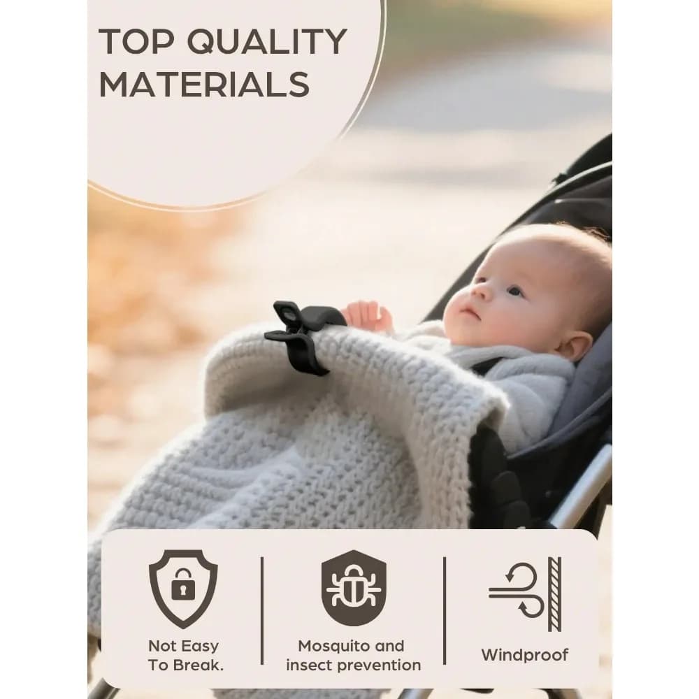 Confezione da 2 clip per coperte per passeggino – Ganci universali in plastica per fissare le coperte su passeggini, marsupi e carrelli
