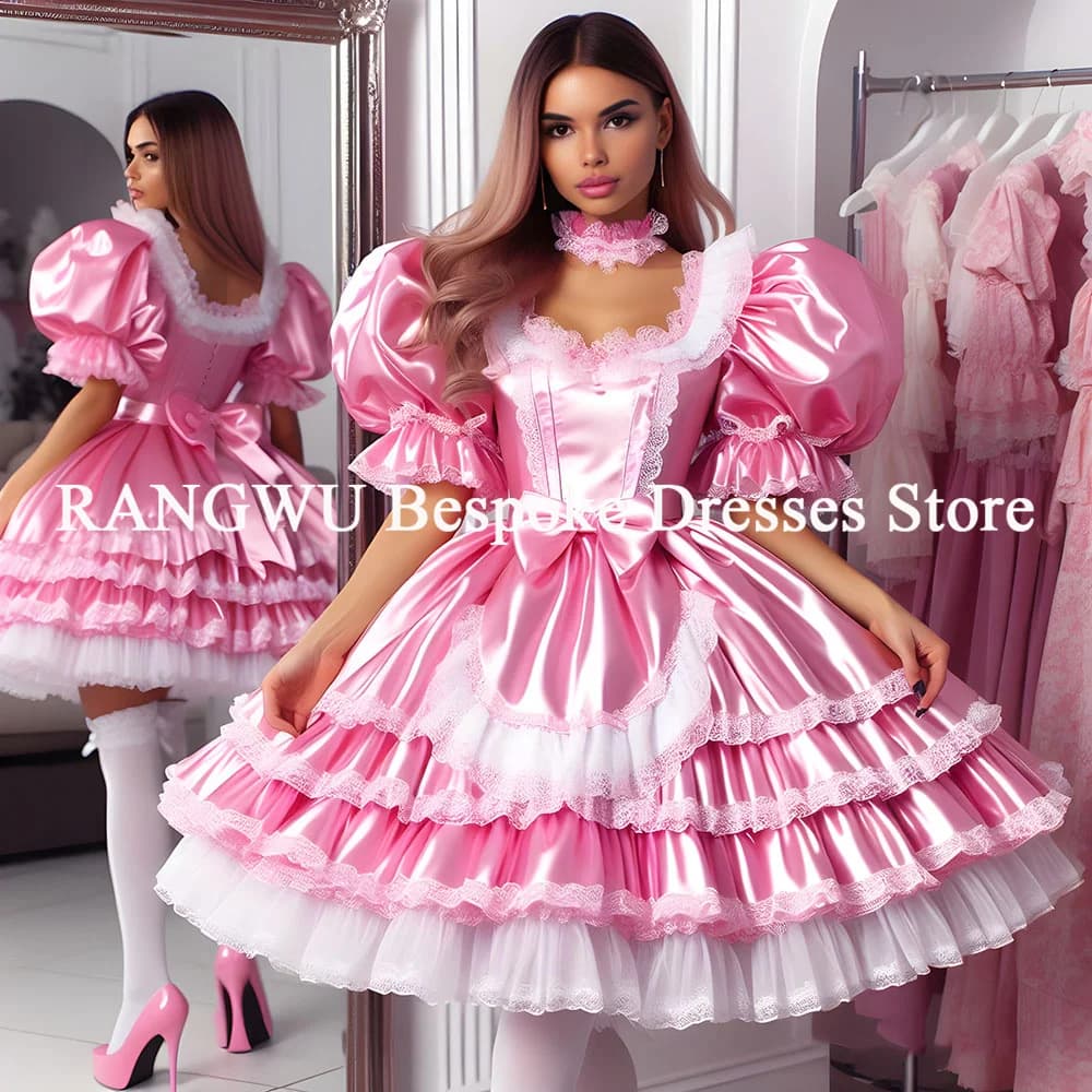 Abito estetico principessa rosa cosplay Abito da cameriera anime Abito da ballo in pizzo Mini abito da ritorno a casa Cocktail personalizzato