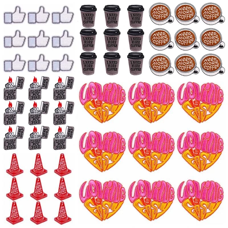 10PCS Love Heart Patch Cartoon Coffee ricamo Patch Iron On Patch per abbigliamento toppe per cartoni animati su vestiti giacca distintivi fai da te