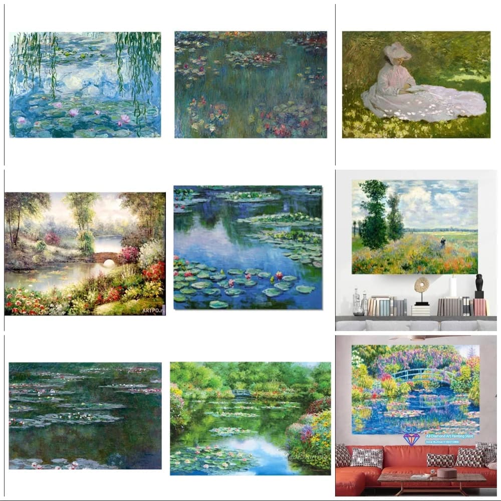 Claude Monet Water Lilies Square Round Diamond Painting Kit 5D DIY Diamond Embroidery Art Gift Crafts Home Decor Gift
