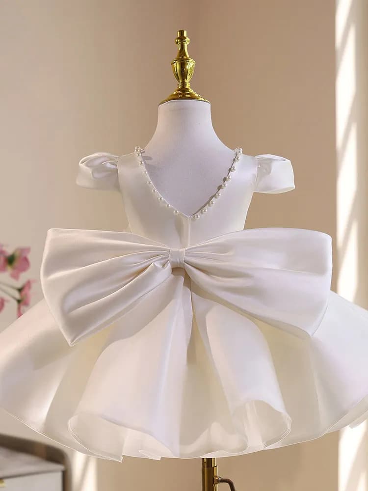 Abito da damigella d'onore personalizzato per bambine, abito da festa di compleanno, abito da concorso di bellezza, abito da principessa con maniche a sbuffo e perline