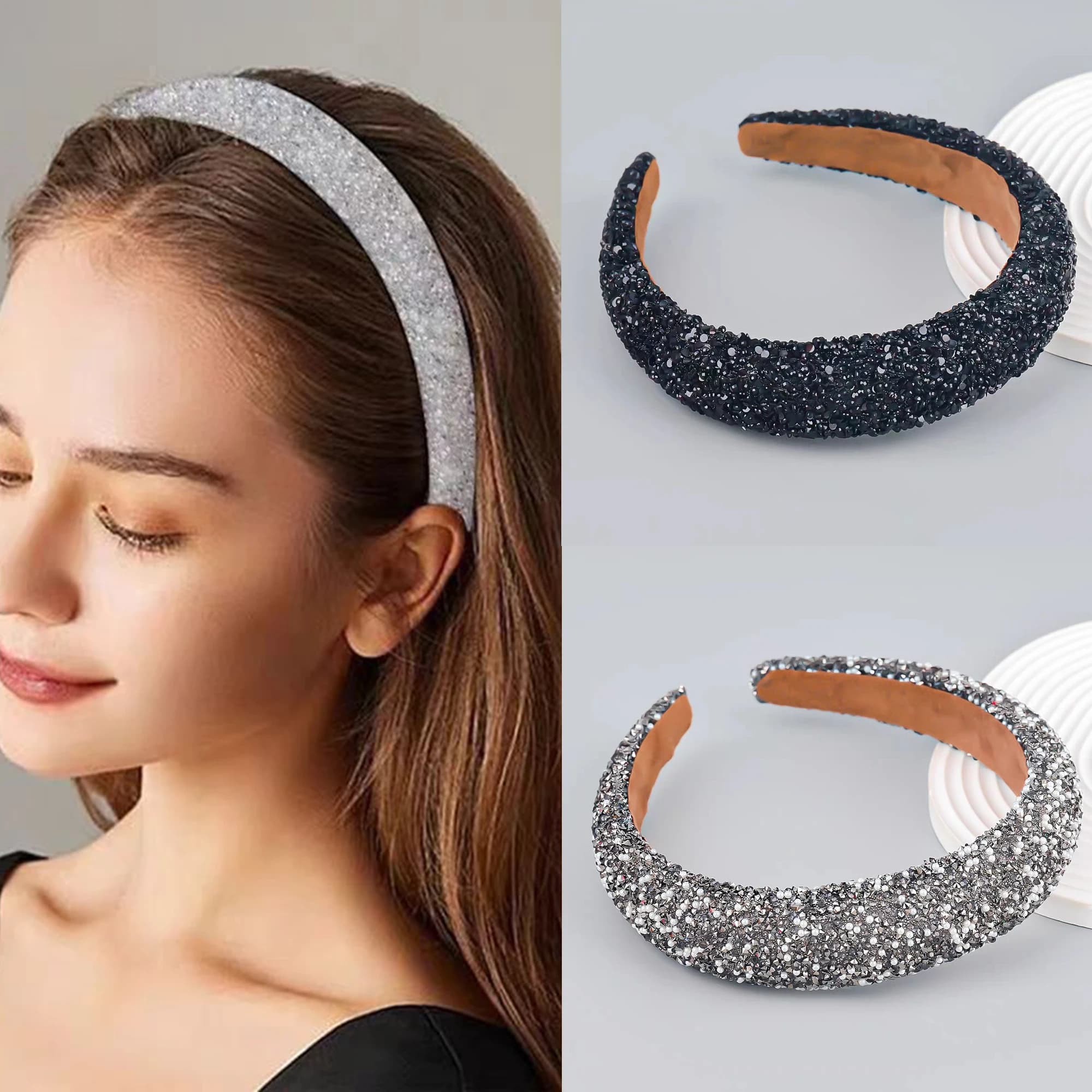 Fascia per capelli con perline glamour Fascia per capelli barocca con perle di cristallo scintillanti Fascia a croce larga Accessori per capelli da donna splendidi e scintillanti Regali