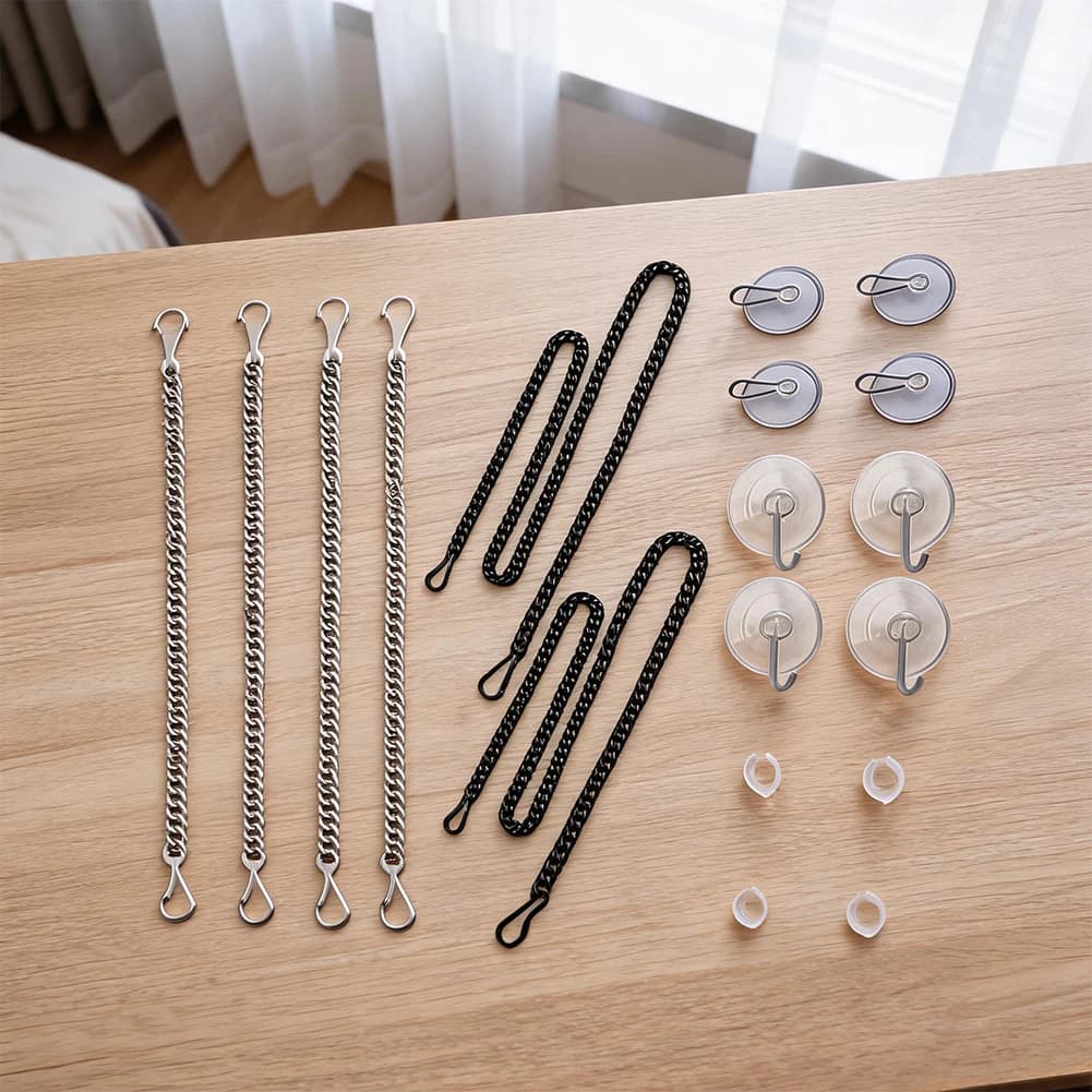 Window Art Hanging Kit Nickel Plated Stained Glass Chains with Suction Cup Hooks Fits 10in and 20in Glass Panels
