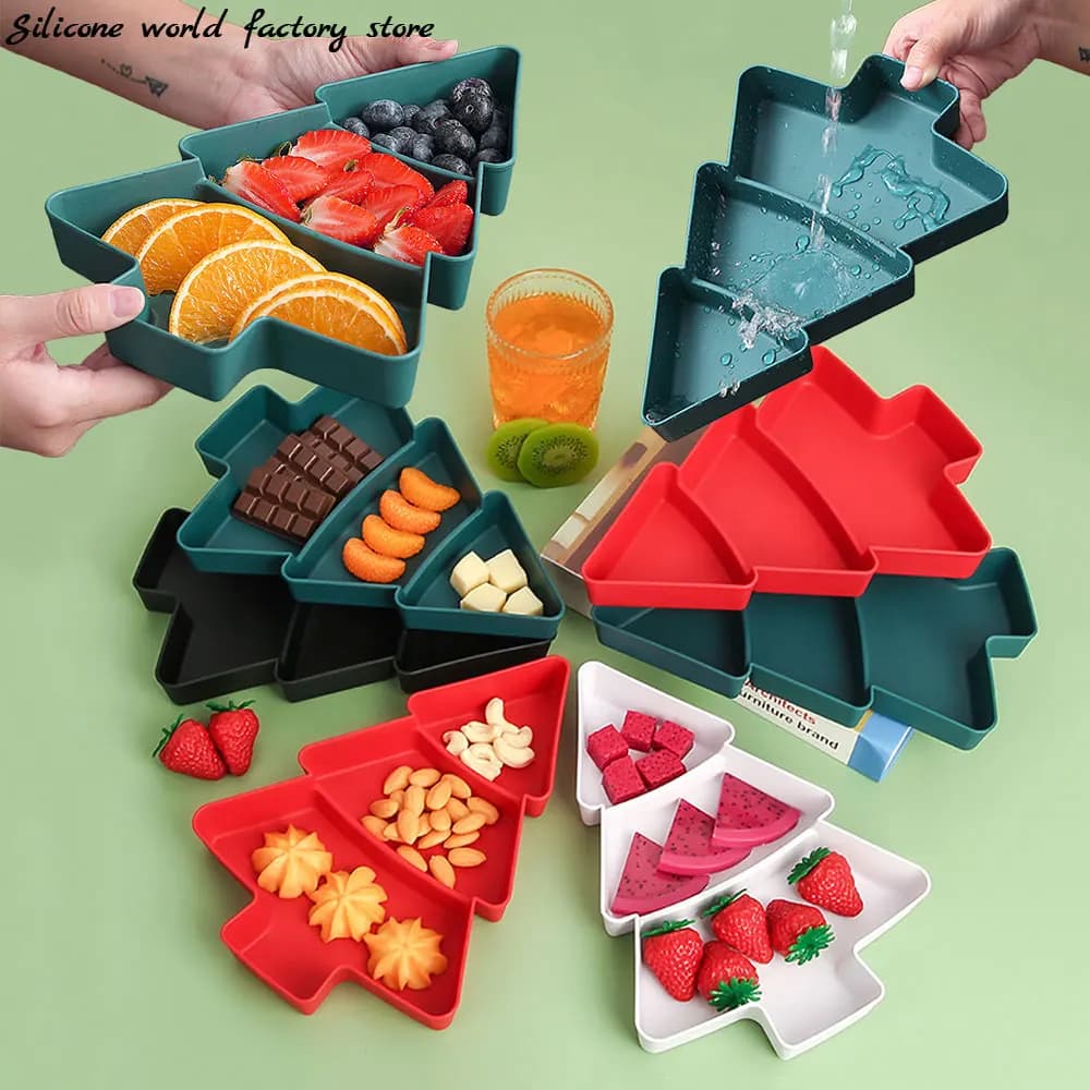 Silicone World albero di natale piatto di frutta casa Snack piatto di plastica dado caramelle piatto semi di melone scatola di frutta secca scatola di Snack pigro