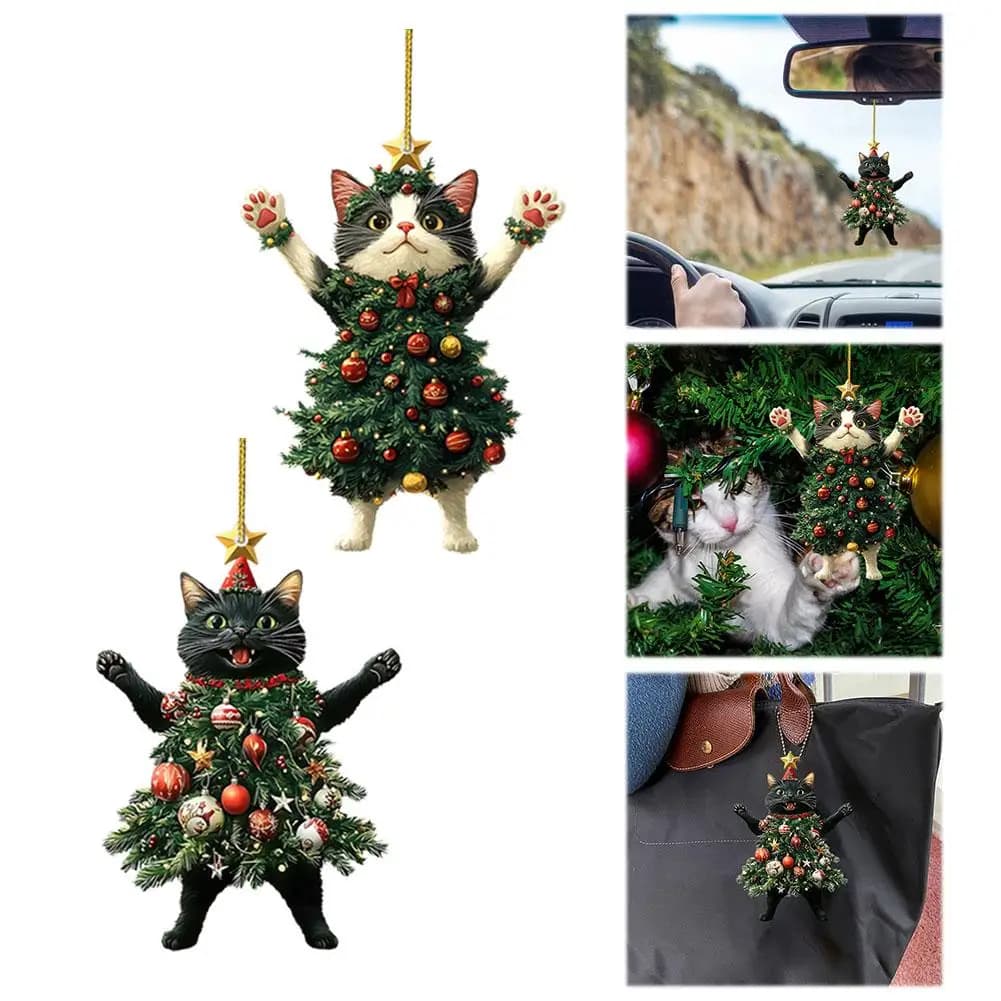 1 pz pendenti per albero di natale 2d acrilico simpatico gatto ornamenti appesi per parete decorazioni per albero di natale forniture per feste capodanno G D0E5