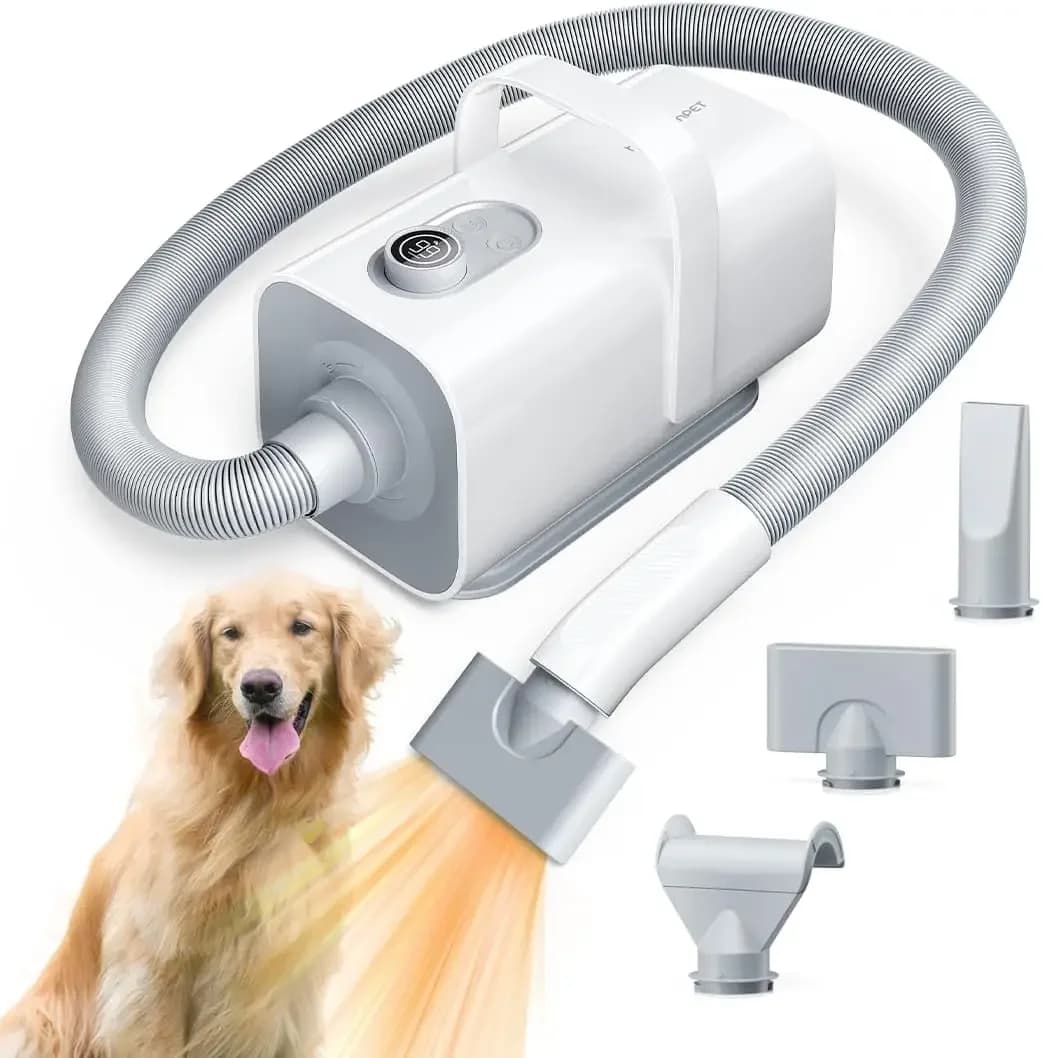 Dog Dryer, Pet Hair Dryer with 99 Adjustable Wind Speed and Temperature Control, 3 Different Nozzles, Quiet Dog Blow Dryer, Prof