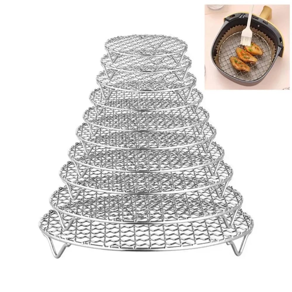 Durable Round Air Fryer Rack Stackable Stainless Steel Grid Grill with Foot Cooling Rack Home Kitchen Oven Steamer Cooker