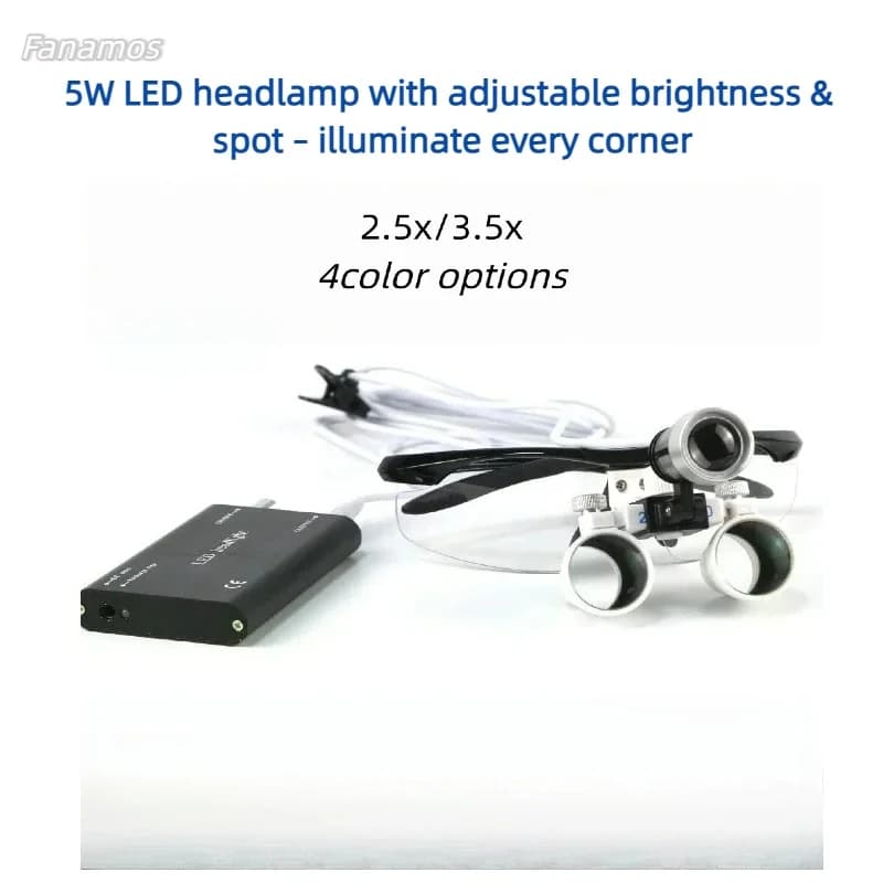 Professional 2.5X/3.5X Dental Loupes – LED Headlight with Spot Control, 5W Dual-Light, Adjustable Magnification