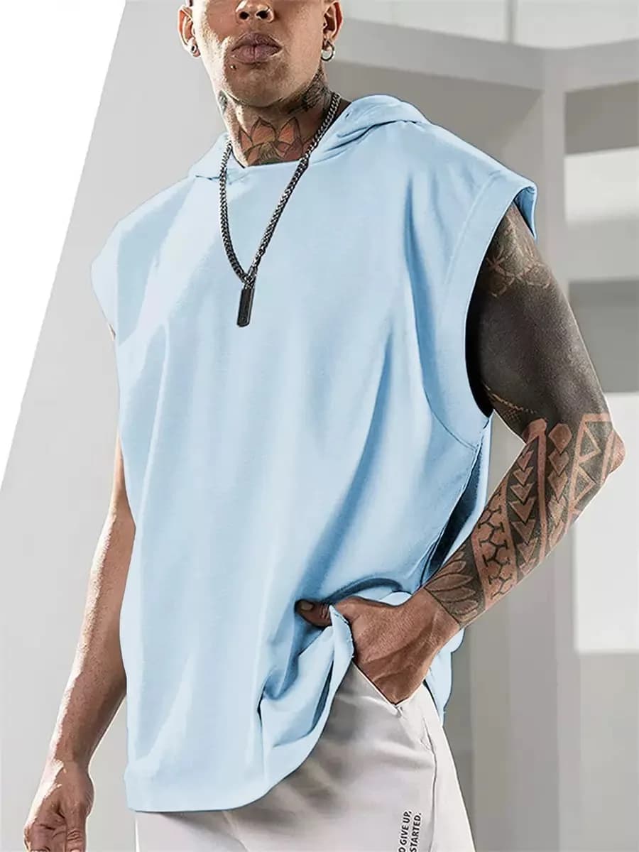 Gilet da uomo senza maniche 2026, gilet con cappuccio elegante, adatto per fitness e tempo libero, gilet da uomo tinta unita.