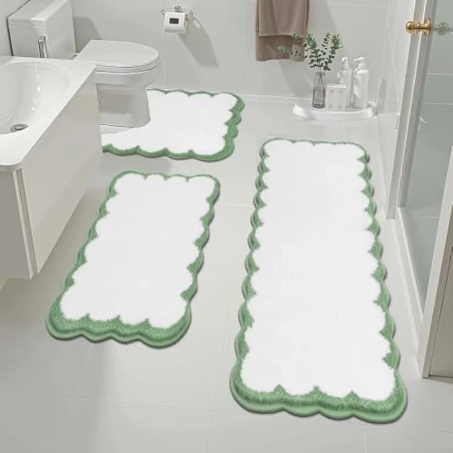 Set di Tappeti da Bagno 3 Pezzi, Antiscivolo, Lavabili, con Tappetino a Forma di U per WC, Extra Assorbenti, ad Asciugatura Rapida, Morbidi e Soffici
