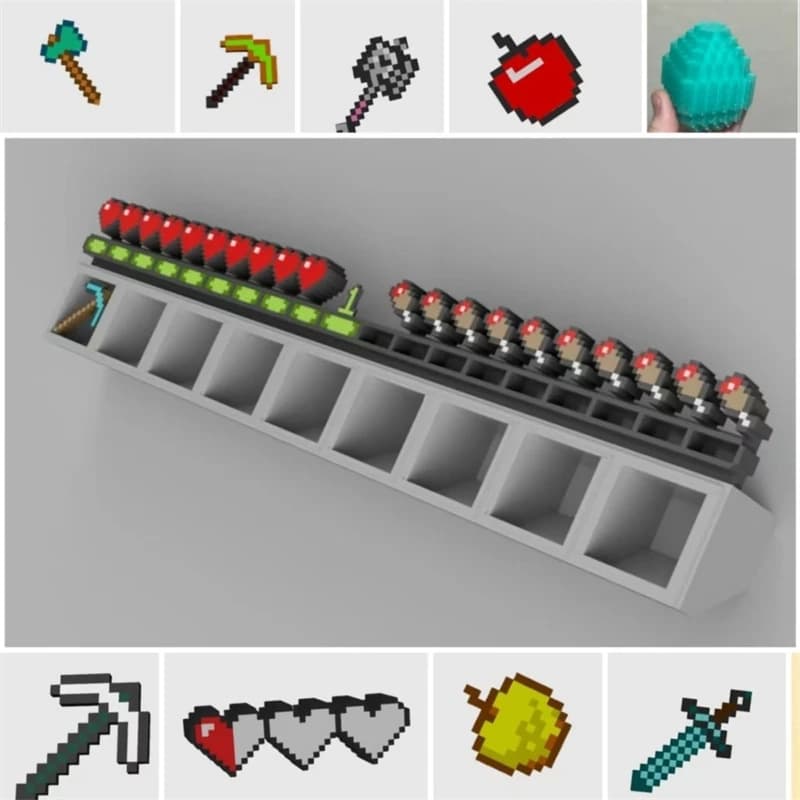 Inventario di gioco Organizzatore stampato in 3D Scatola portaoggetti decorativa in stile pixel per scrivania Display domestico per bambini Adolescenti Giocatori Regalo di compleanno