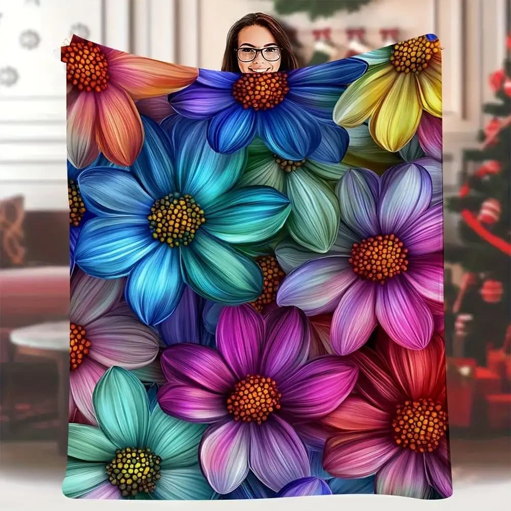 Colorful daisy design pattern Flannel printed blanket suitable for all seasons suitable for living room office sofa and travel