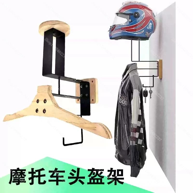Supporto da parete per casco da moto con gancio porta giacca e gilet