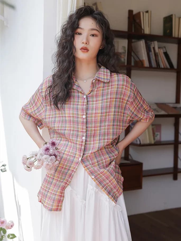 New Women's Summer Shirts with Cotton Rovesed Collection, Mid Sleeves, Vintage High Street Style, Breathable, Casual and Fashion