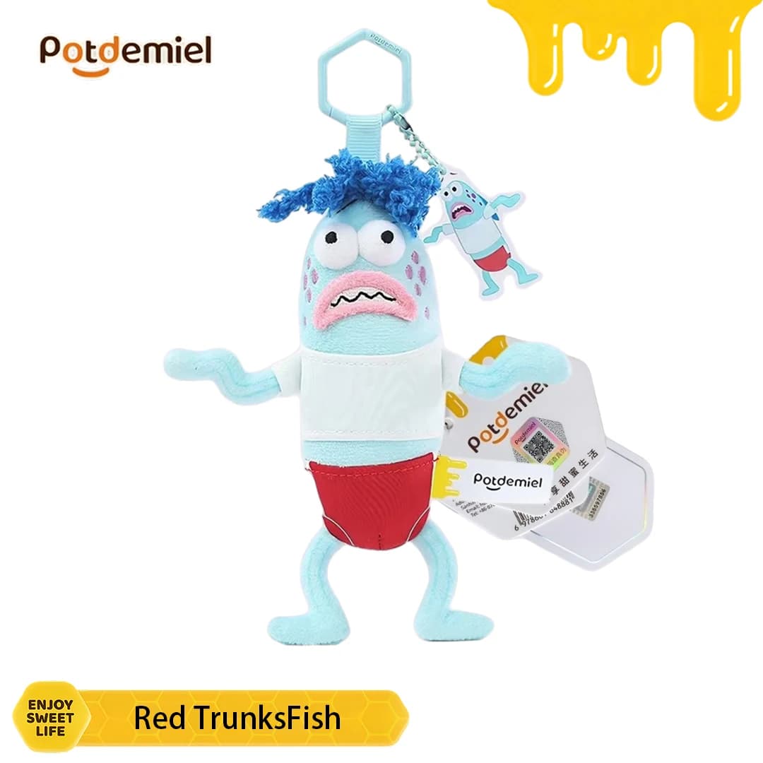 Potdemiel SpongeBob Red Trunks Fish Plush Backpack Hanger for School Bag Funny Quirky Soft Fluffy Kids Birthday Party Gift Decor