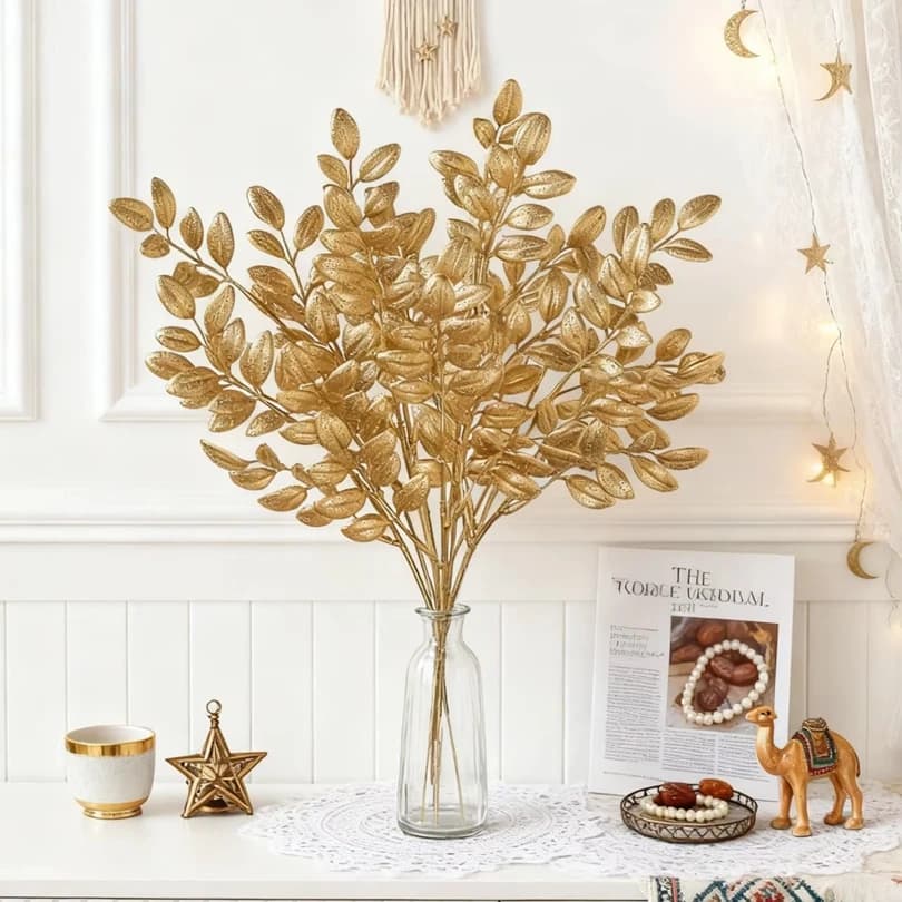 10Pcs Artificial Golden Leaves Plants Holiday Home Table Decor Outdoor Yard Party Wedding Bridal Bouquet Ornament DIY Decor Prop