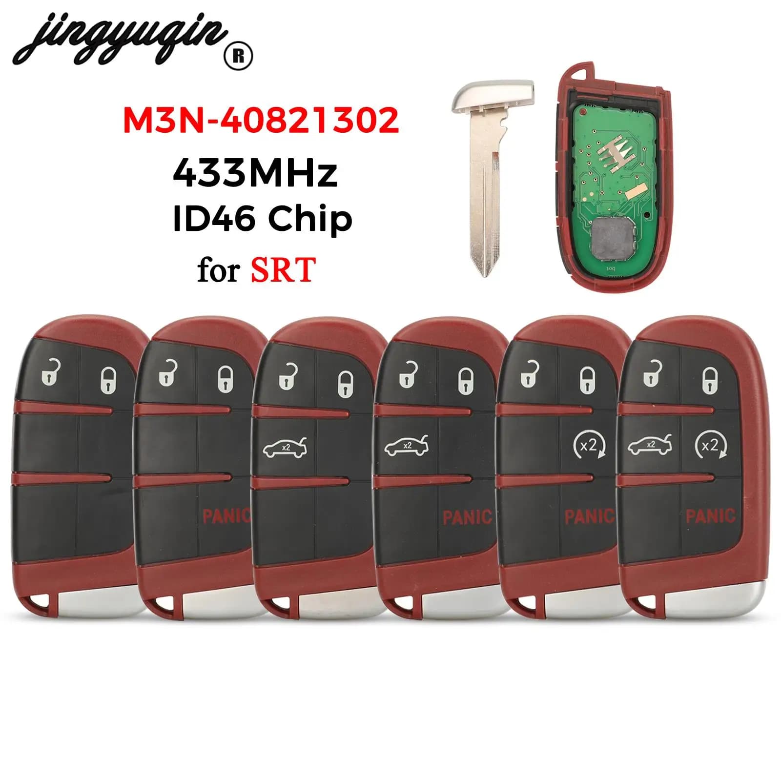 jingyuqin M3N-40821302 433MHz id46 Chip Red Car Remote key For Dodge Challenger Charger Dart Durango Chrysler 300 Jeep SRT