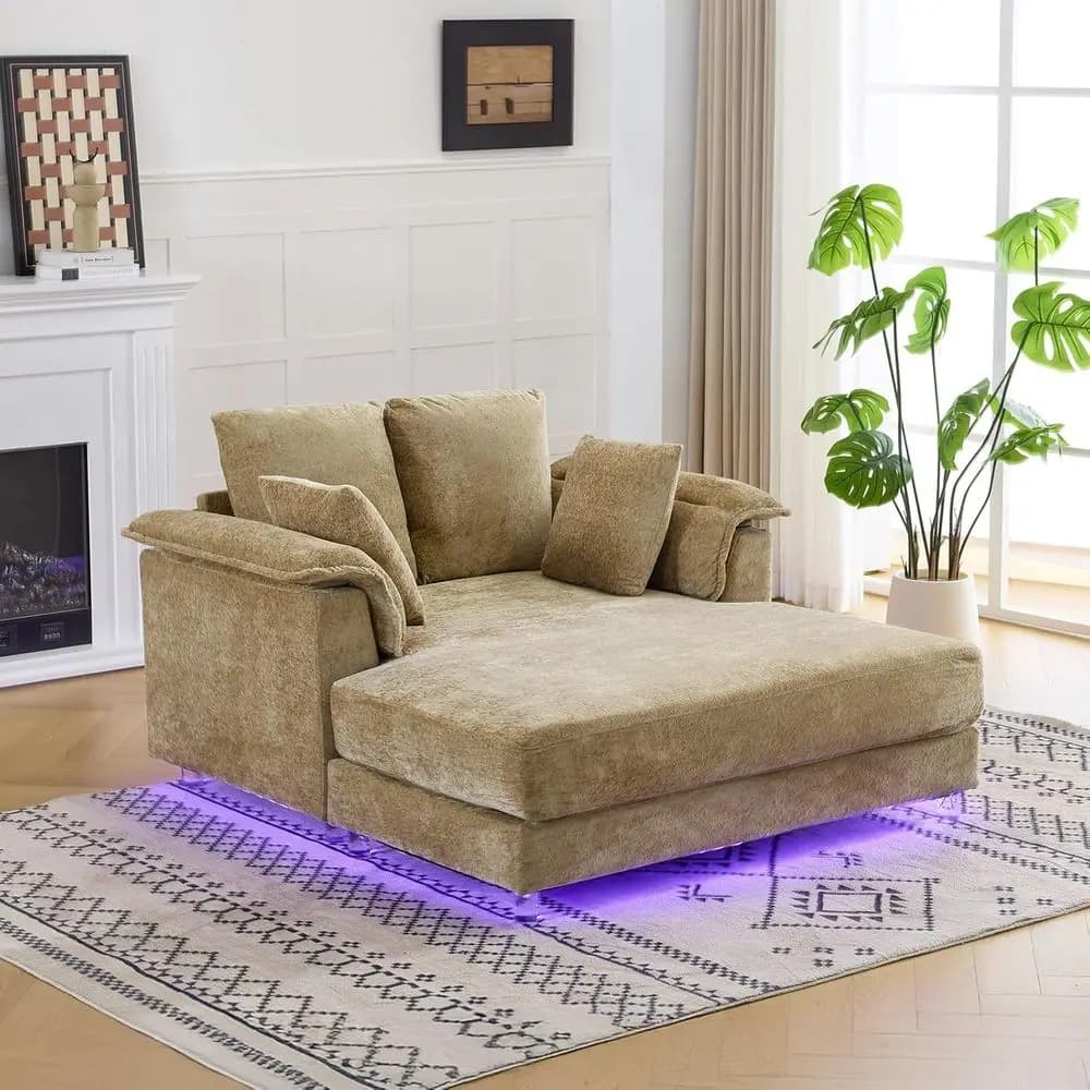 Chaise longue illuminata a LED con gambe in acrilico e cuscino imbottito per una comoda seduta nel soggiorno