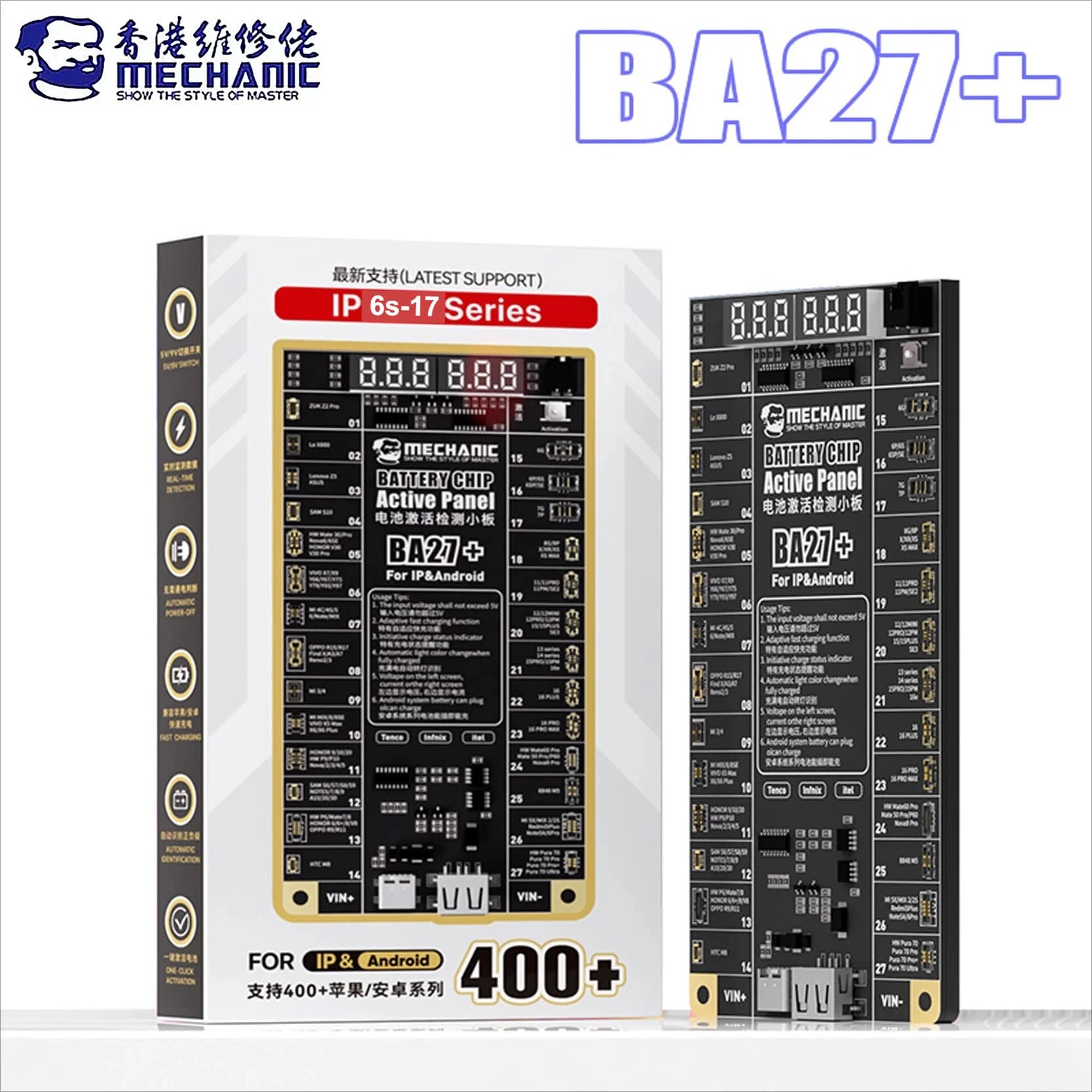 MECHANIC BA27+ Battery Activation Detection Board Battery Fast Charge One-click Activation Tool for IPhone 6s-17PM and Android
