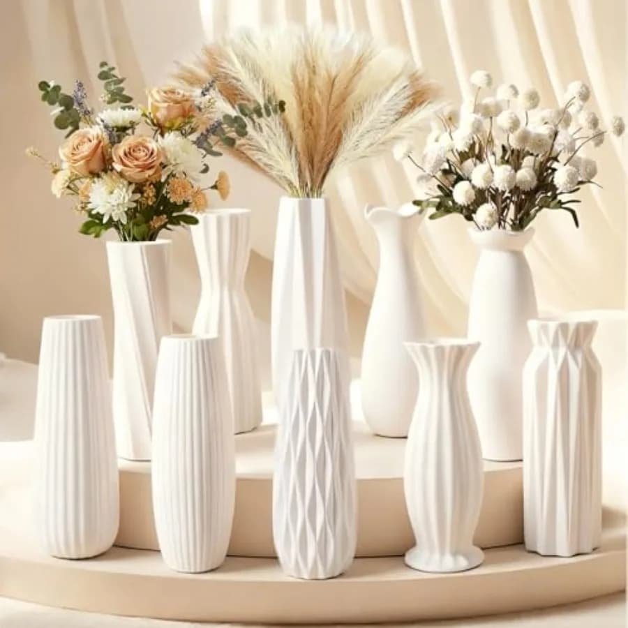 Set di 10 Vasi in Ceramica Bianca da 8 Pollici - Vasi Minimalisti Bianchi per Decorazioni Casa, Matrimoni, Erba della Pampa e Lavoretti Fai-da-Te Rustici