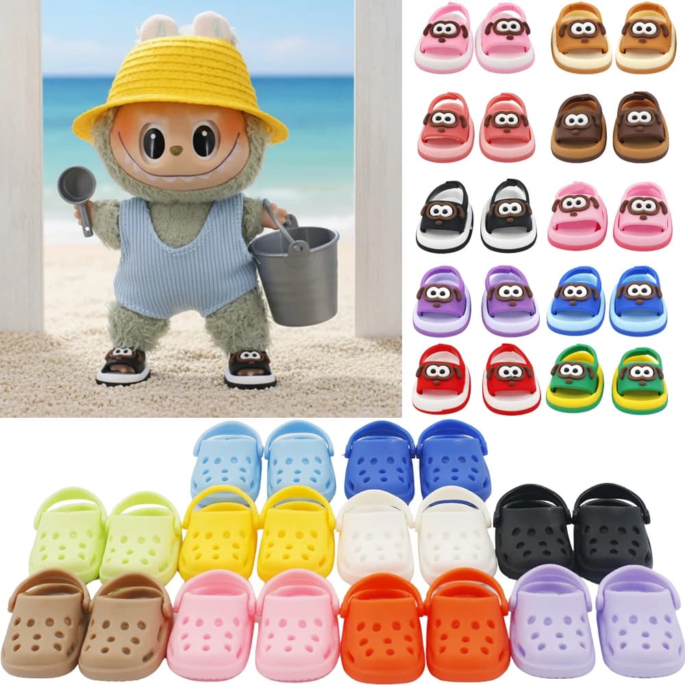 Scarpe da bambola Pantofole da spiaggia bikini per vestiti labubu Accessori per bambole in peluche da 17 cm Giocattoli per ragazze Regali di compleanno e Natale