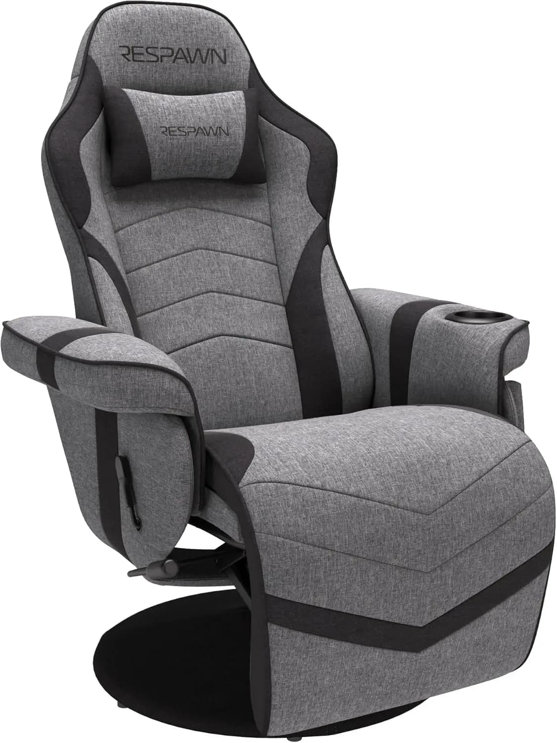 Sedia da Gaming Ergonomica con Poggiatesta, Senza Ruote, Reclinabile, Robusta, Stile Racing - Tessuto Grigio